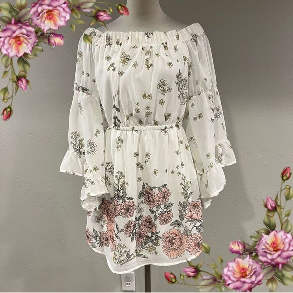 indulge Dresses & Skirts - Indulge long‎ sleeve Floral Off-Shoulder mini Dress cottagecore style